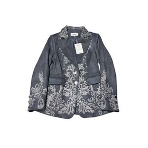 NWT‎ Futario Gray Faux Suede Baroque Embroidered Blazer Jacket Womens Small NEW